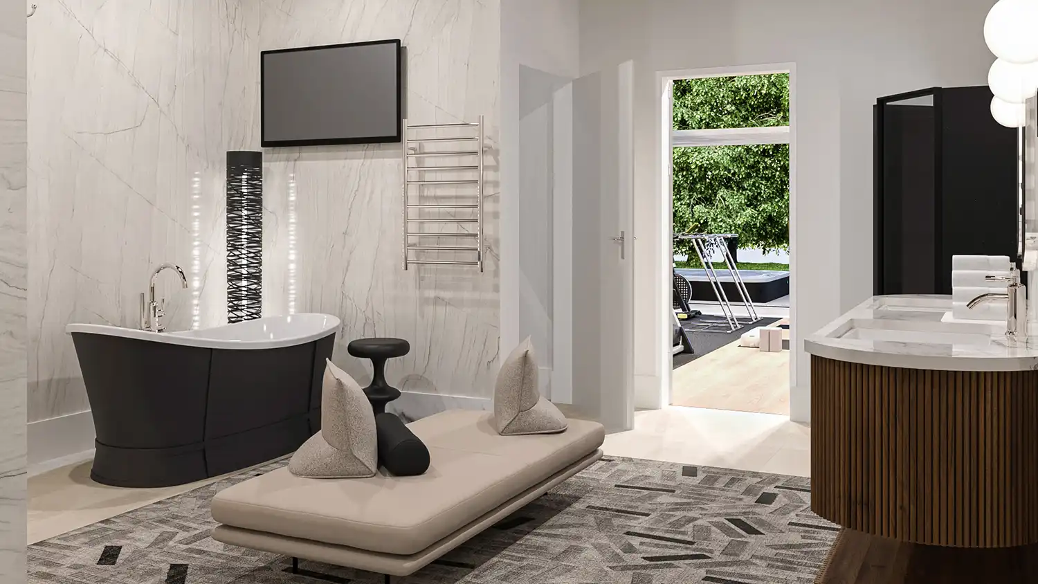 Niche freestanding tub in luxury bathroom